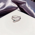 Minimalist 925 silver snake ring with pavé sparkling stones and green gem eyes - Adjustable Open / Silver