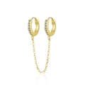 Minimalistische S925 zilveren dubbele piercing oorbellen met ketting en zirkonia - Dubbele Piercing Ring - Goud