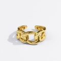 Anillo abierto de eslabones cubanos en plata S925 chapada en oro 18K con diseño grueso - Abierto Ajustable / Anillo de Cadena Hueca Dorado