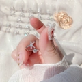 Detailed view of silver letter K open ring with shimmering pavé and round center stone - Letter K