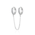 Minimalistische S925 zilveren dubbele oorbellen met zirkonia ketting voor twee gaatjes - Dubbele Piercing Ring - Zilver