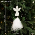 White feather angel ornament with pearls for Christmas tree decoration, 20cm height - Angel Feather Style