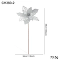 Glittery silver artificial poinsettia flower stem for Christmas tree decoration, 48cm tall - Silver Christmas Flower