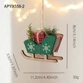 Green wooden Christmas sled ornament with white snowflake and plaid gift box - Green Sleigh Pendant
