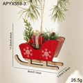 Red wooden Christmas sleigh ornament with white snowflake patterns and berry accents - Red Sleigh Pendant