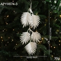 Funkelnde weiße Palmblatt Weihnachtsdeko mit silbernem Glitzer und Perlen Akzenten - Weißer Zweig Stil C (APYX674-3)