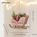 Wooden Christmas sleigh ornament with Merry Christmas print and festive red berries - Wood Color Sleigh Pendant
