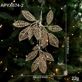 Décoration de Noël feuille de fougère dorée scintillante avec perles, 19x24,5cm - Branche Dorée Style B (APYX674-2)