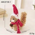 Straw squirrel Christmas ornament with red dotted hat and pinecone, 11cm tall - Pinecone Squirrel