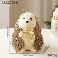 Straw hedgehog figurine with a gold bow gift box for Christmas tabletop decoration - Hedgehog
