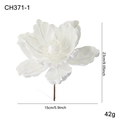 White 15cm flocked magnolia Christmas flower with glitter details and bead center - White
