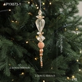 Clear acrylic Christmas ornament with champagne faux pearl and tapered bead string - Champagne Beaded Pendant Style A