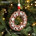 Bruine houten peperkoek krans ornament met rode bessen voor kerstboom decoratie - Ronde Stijl