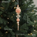 Clear acrylic Christmas tree pendant with light orange pearls and crystal tassel design - Champagne Beaded Pendant Style B