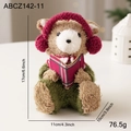 Christmas straw bear ornament with green sweater and earmuffs, 17cm holiday decoration - Headphone Bear