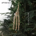 Champagne glitter branch Christmas tree ornament with hanging jute rope, 38cm length - Champagne Gold Glitter Branch Style C (APYX614-3)