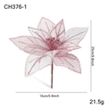 Pink glitter artificial mesh poinsettia flower for Christmas tree decor, 25cm height - Hollow Pink