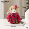 Handmade straw Christmas bear doll in red plaid dress for festive tabletop decoration - Bear with Bow
