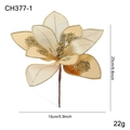 Golden 15cm Christmas fabric flower decoration with glitter petals and bead center - Gold