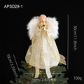 30cm Christmas tree topper angel in white and gold dress with feather wings - Gold