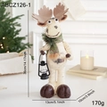 Stehende 36cm Weihnachts-Elchfigur mit grünem Karoschal und schwarzer Laterne - Rentier mit Laterne