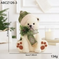 Weihnachtliche Eisbär-Plüschfigur mit grünem Karo-Schal und Tannenzapfen, 24,5 cm groß - Bär