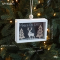 White wooden Christmas pendant with reindeer scene and Peace ON EARTH text ornament - White Reindeer Pendant