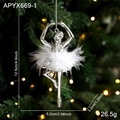Silver ballet girl ornament with white feather skirt for Christmas tree decoration - Silver