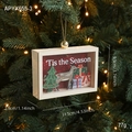 Wooden Christmas deer ornament in 3D frame with 'Tis the Season' text hanging on tree - Natural Wood Reindeer Pendant