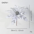 Weiße 28cm künstliche Weihnachtsblume mit silbernem Glitzer und Größenangaben im Bild - Weiß