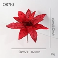 Rote 28cm künstliche Weihnachtsblume mit Glitzer und Maßangaben für Dekorationen - Rote Weihnachtshaufenblume
