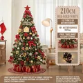 210cm Luxus Weihnachtsbaum mit 101 rot-goldenen Ornamenten und LED Lichterkette - 210cm Rot Gold Weiß Baumrock Stil (Keine Geschenkbox)