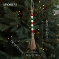 Christmas wood bead garland with red white green beads and jute tassel decor - Red Green White Classic Style (APYX657-1)