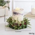 Bougeoir de Noël nordique avec base en bouleau, feuilles vertes et pommes de pin - Chandelier (15.5cm)