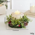 Porte-bougie de Noël avec texture de bouleau, pommes de pin, baies et feuilles vertes - Chandelier (11cm)