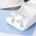 S925 sterling silver sprout leaf earrings featuring pale green cat eye stones - S925 Silver Needle Studs / Green Leaf Stud Earrings