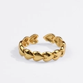 Detailed view of S925 stamped inner band on a gold adjustable heart ring - Continuous Spliced Heart Shape Style (R477)