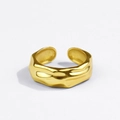 Close-up of golden adjustable ring with irregular wave texture and hammered finish - Irregular Wave Hammered Texture Style (R1041)