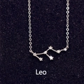 S925 sterling silver Leo zodiac necklace with sparkling zircon stones in silver finish - Leo (S-N494)
