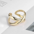 Elegant gold S925 sterling silver open ring with unique cross-wrapped irregular design - Cross Wrap Open Style (R704)