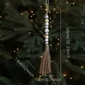 Silver and white wooden bead garland with reindeer print and jute tassel ornament - Silver White Reindeer Pattern Style (APYX657-3)