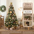 Luxurious 210cm gold and coffee artificial Christmas tree with 103 decorations and LED lights - 210cm Gold Coffee Tree Skirt Style (No Gift Box)