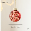 Pallina di Natale rossa lucida da 8cm con fiocco di neve ricamato bianco e tappo d'oro - Stile Fiocco di Neve (AQSL35-3)