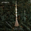 Böhmische Girlande aus Gold- und Marmor-Holzperlen mit Naturquaste am Weihnachtsbaum - Gold Weiß Marmor Boho Stil (APYX657-5)