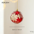 Pallina di Natale rossa da 8cm con motivi floreali glitterati oro e cordino per appendere - Stile Floreale (AQSL35-4)