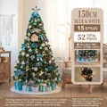 Albero di Natale artificiale da 150cm con decorazioni blu e bianche e luci a LED - Stile Gonna Albero 150cm Blu Bianco (Senza Scatola Regalo)