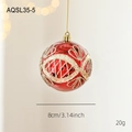 Pallina di Natale rossa 8cm con motivo glitterato dorato e cordino da appendere - Stile Motivo Geometrico (AQSL35-5)
