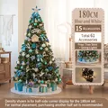 180cm blue and white themed artificial Christmas tree with 61 luxury ornaments and lights - 180cm Blue White Tree Skirt Style (No Gift Box)