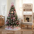 Deluxe 120cm pink and white artificial Christmas tree with lights and ornaments - 120cm Pink White Tree Skirt Style (No Gift Box)