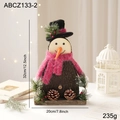 Décoration de Noël bonhomme de neige en bois de 32cm avec écharpe rose et chapeau noir - Ornement de bonhomme de neige